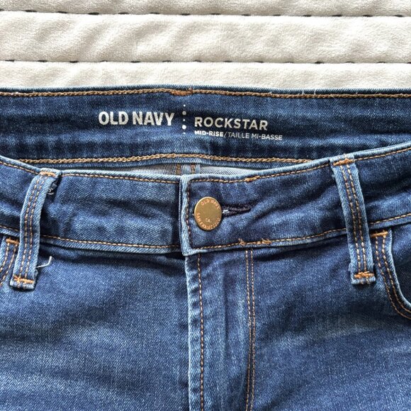 Old Navy Rockstar Jeans Sz 12 Regular Mid Rise Distressed Dark Wash Denim - Picture 6 of 8